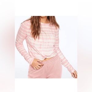 PINK VS Green Tie Dye Striped Long Sleeve Cropped Tshirt Medium